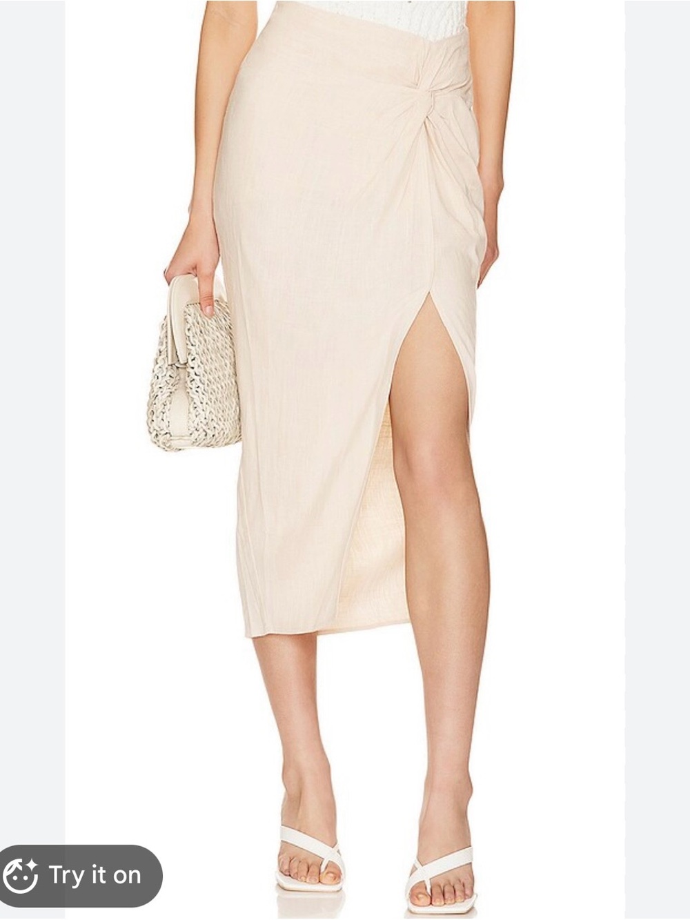 Heartloom Tessa Skirt, Knot-Front Midi Skirt in Light Cream, size L, oat color